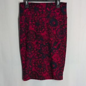 LuLaRoe Red and Black Floral Pencil Skirt
